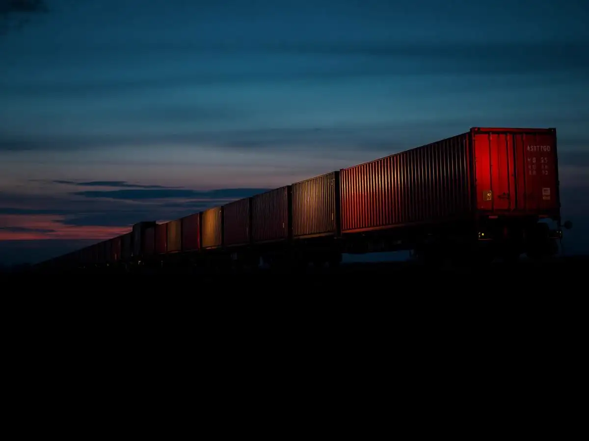 Intermodal freight train loaded with containers
